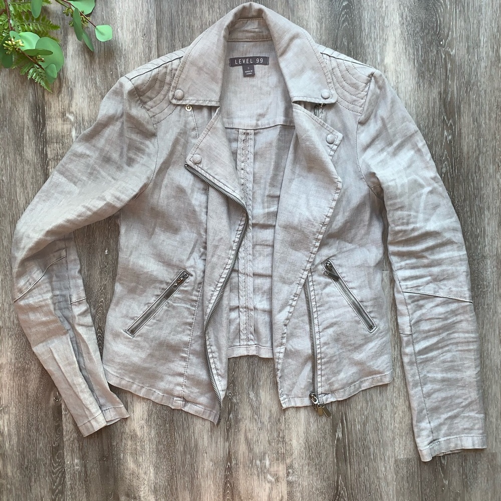 Level 99 Anthropologie Grey Jean Zippered Jacket